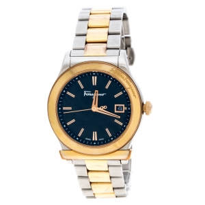 Salvatore Ferragamo Black Sunray Two Tone Stainless Steel F62 Women's Wristwatch 40MM
