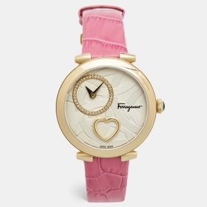 Salvatore Ferragamo Cuore Beating Heart Gold Tone Stainless Steel Leather FE2040016 Women's Wristwatch 39 MM