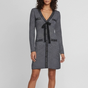 Pre Owned Sandro Navy Blue Fancy Knit Bow Detail Mini Dress XS