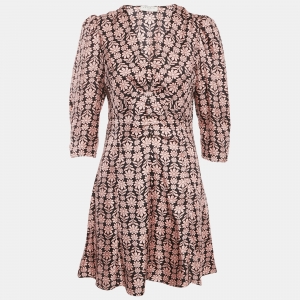 Sandro Pink Floral Printed Silk Mini Dress M