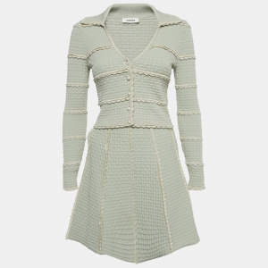 Pre Owned Sandro Light Green Fancy Stitch Knit Jacket and Skirt Set XS