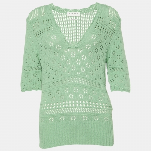 Sandro Green Crochet Knit Top M