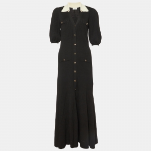 Sandro Black Ribbed Knit Collared Long Dress L