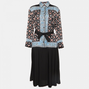 Sandro Black/Blue Printed Crepe Midi Dress S