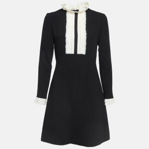 Sandro Black Crepe Lace Trimmed Mini Dress M