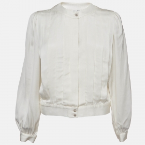 Pre Owned Sandro Off-White Satin Pleated Blouse S 