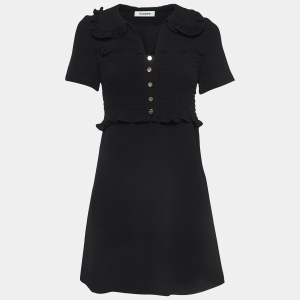Sandro Black Crepe Ombline Smocked Mini Dress S