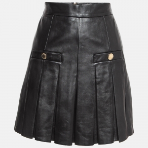 Sandro Black Leather Pleated Mini Skirt XS