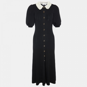 Sandro Black Knit Crochet Collar Villa Midi Dress M