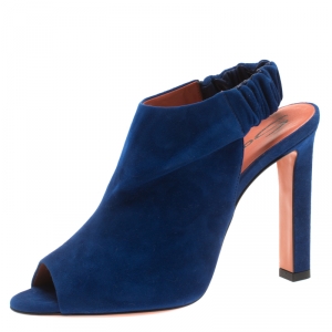 Santoni Blue Suede Backstrap Peep Toe Sandals Size 40