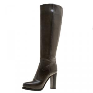 Santoni Khaki Patent Leather Heel Boots Size 37.5