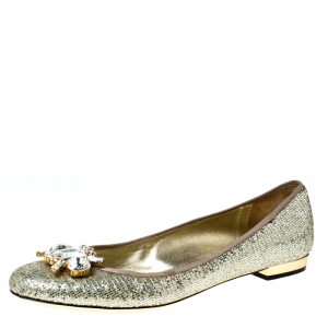 Sebastian Metallic Gold Glitter Crystal Embellished Ballet Flats Size 40