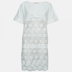 See by Chloé White Floral Embroidered Cotton and Nylon Sheer Short Dress M