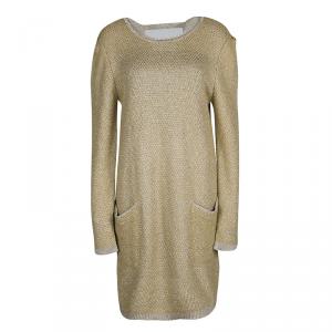 See By Chloe Mustard Yellow and Gold Long Sleeve Chunky Sweater Dress XL
