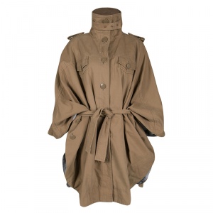 See by Chloe Khaki Cotton Jersey Lined Buttoned Oversized Cape Jacket S