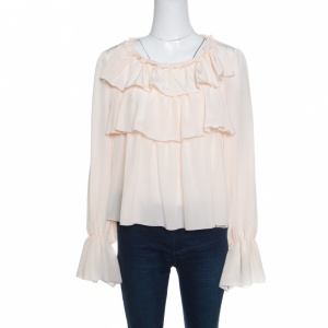 Pre Owned بلوزة سي باي كلوي حرير وردي فاتح شفاف طبقات L