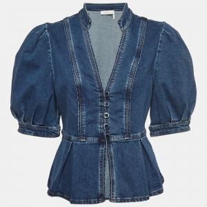 Pre Owned See by Chloe Blue Denim Buttoned Front Pleated Blouse M