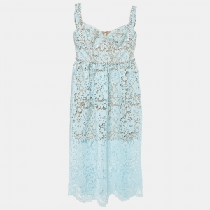 Self-Portrait Blue Cord Lace Diamante Sleeveless Midi Dress S