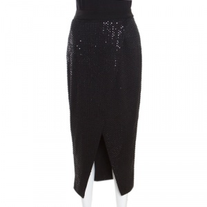 Self Portrait Black Sequined Wrap Front Midi Skirt S