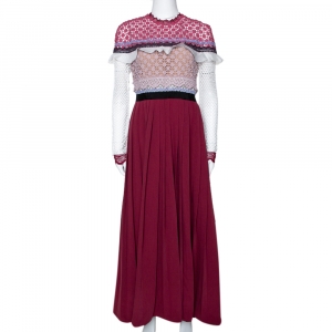 Self-Portrait Burgundy Bellis Lace Trim Maxi Dress M