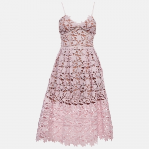 Self-Portrait Pink Guipure Lace Azaelea Midi Dress S