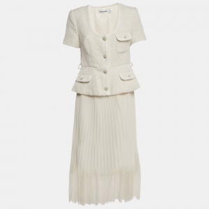 Self-Portrait Cream Boucle & Chiffon Tailored Midi Dress M
