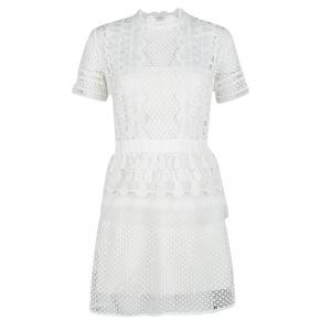 Self Portrait White Sculptured Tear Drop Peplum Dress M