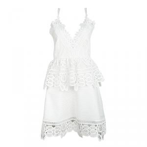 Self Portrait White Lace Trim Detail Sleeveless Peplum Dress M