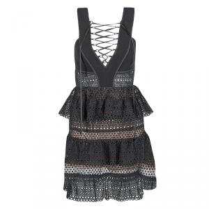 Self Portrait Black Lace Up Tiered Sleeveless Dress S