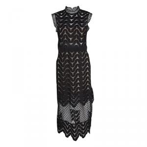 Self Portrait Black Wave Pattern Lace Open Back Detail Midi Dress M