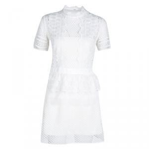 Self Portrait White Sculptured Tear Drop Peplum Dress M
