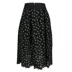Self Portrait Monochrome Polka Daisy Guipure Lace Midi Skirt S