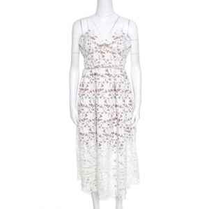 Self Portrait White Floral Guipure Lace Noodle Strap Azaelea Midi Dress M