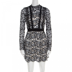 Self Portrait Monochrome Floral Guipure Lace Scalloped Antoinette Mini Dress S