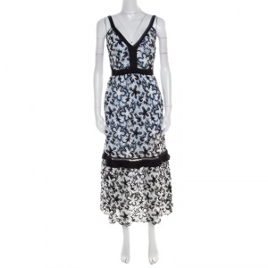 Self Portrait Monochrome Guipure Lace Overlay Sleeveless Midi Dress S