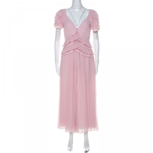 Self-Portrait Pink Chiffon Voluminous Sleeve Ruffle Waist Detail Dress S