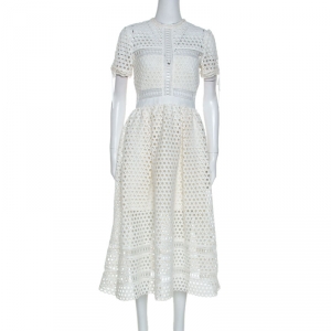 Self-Portrait White Crochet Knit Midi Dress M
