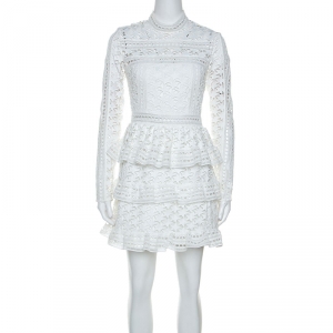 Self Portrait White Star Lace High Neck Mini Dress M