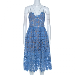 Self Portrait Blue Floral Guipure Lace Azaelea Dress S