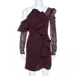 Self Portrait Sangria Purple Dobby Draped Plumetis Dress S
