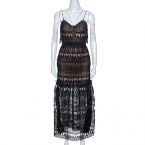 Self Portrait Black Teardrop Guipure Lace Maxi Dress S