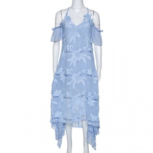 Self Portrait Lilac Blue Guipure Lace Cold Shoulder Midi Dress L