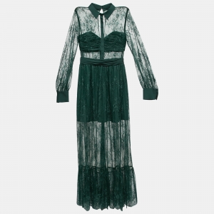 مملوكة مسبقًا Self-Portrait Green Floral Lace Overlay Maxi Dress S