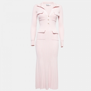 Self-Portrait Pink Viscose Rib Knit Midi Dress S