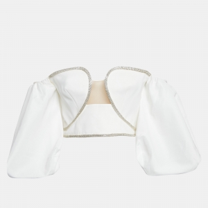 Self-Portrait White Crepe Embellished Crop Top S