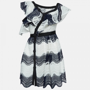 Self-Portrait White/Blue Lace Mini Dress S