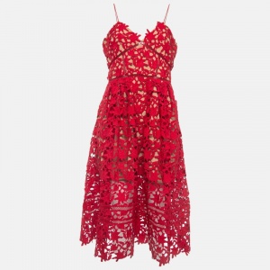 Self-Portrait Red Guipure Lace Azaelea Midi Dress M