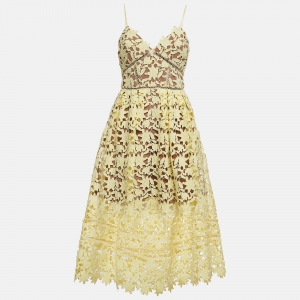 Self-Portrait Yellow Guipure Lace Azaelea Midi Dress S