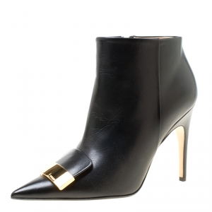 Pre Owned Sergio Rossi Black Leather Pointed Toe Ankle Boots Size 37