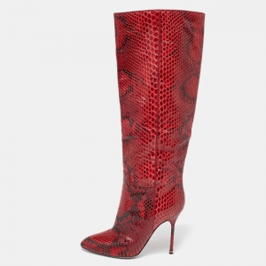 Pre Owned Sergio Rossi Red Python Calf Length Boots Size 36